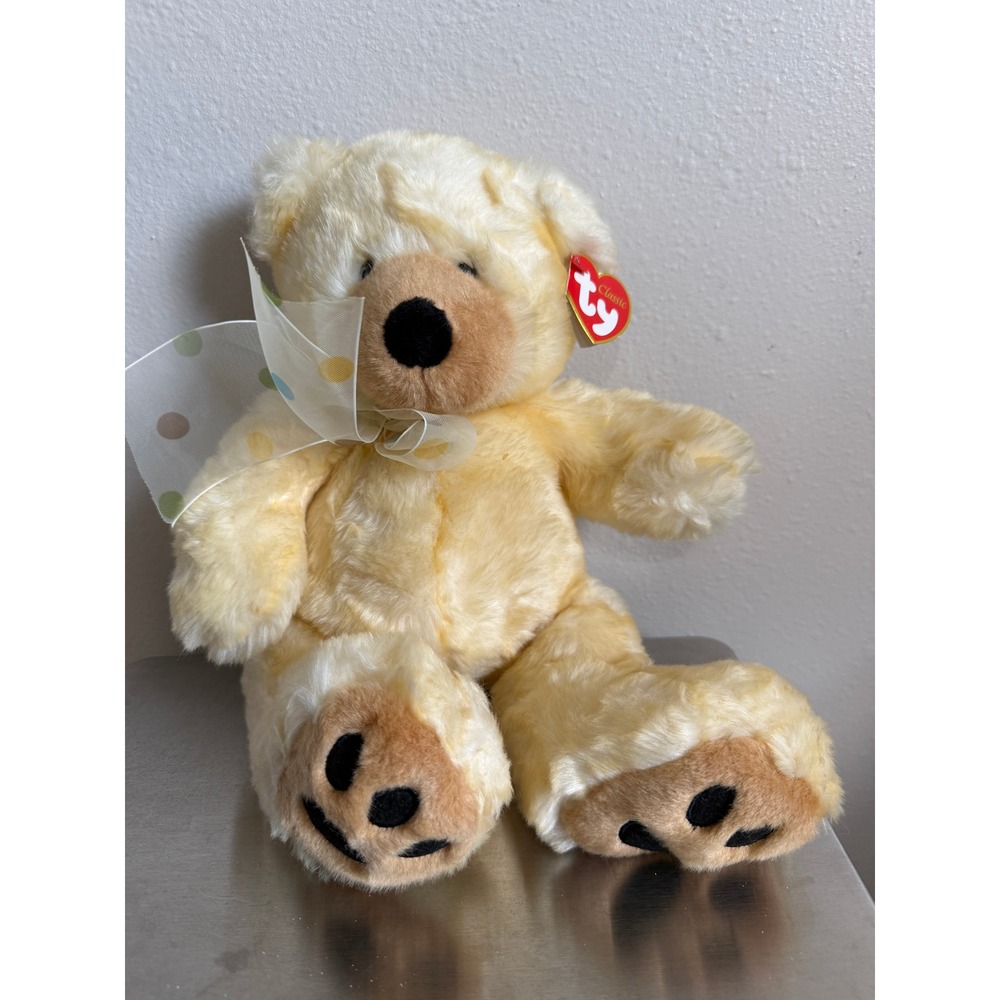 Ty Classic Tapioca Bear Plush 14 In Cream Teddy With Bow Tags‎